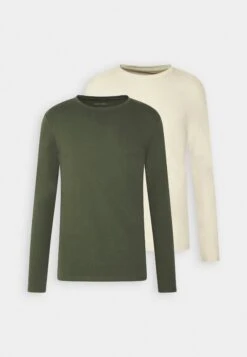 Pier One 2 Pack - Longsleeve - Off-White/Dark Green -Pier One Mannenmode 9c9be42cf4404e85bbbe9c7022e4cedf